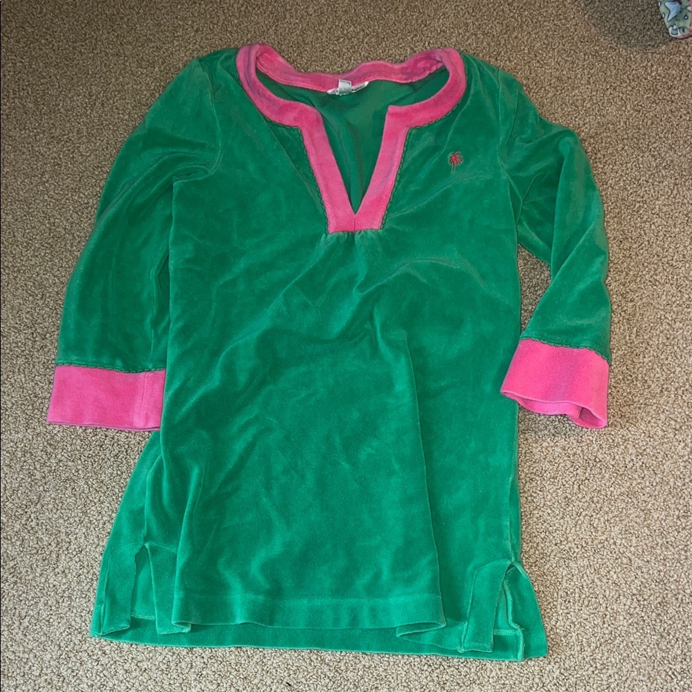 Lilly Pulitzer medium Green and Pink cover up terry coverup.
